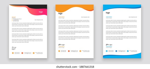 Business style letterhead template design for project with standard sizes.
