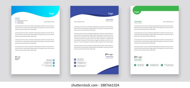 Business style letterhead template design for project with standard sizes.