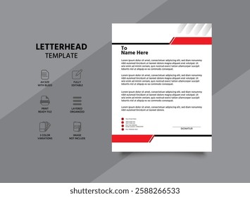 Business style letterhead template design with red and black color variation. Modern letterhead vector template.