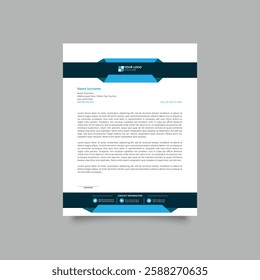 Business style letterhead template design with Sky blue and black color variation. Modern letterhead vector template.