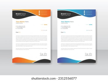 Business style letterhead templates for your project design, Vector illustration. Professional Letterhead Mockup Template with abstract wavy design.
