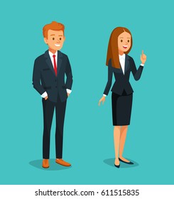 Business style young man and woman