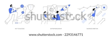 Business success abstract concept vector illustration set. Key to success, entrepreneurship, business ambition, teamwork and collaboration, company growth, decision making abstract metaphor.