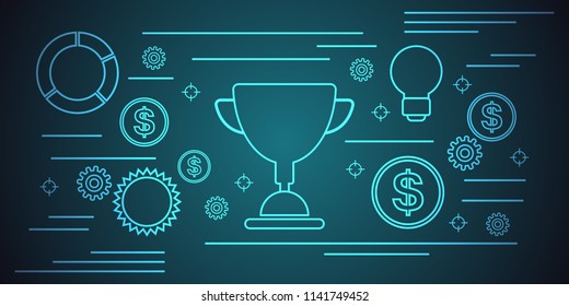 Business success, award thin line art style vector concept illustration