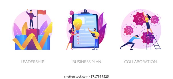 Business success basics icons set. Company work principles, productivity guarantee. Leadership, business plan, collaboration metaphors. Vector isolated concept metaphor illustrations.