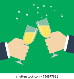 Business success celebration. Hands holding glasses. EPS