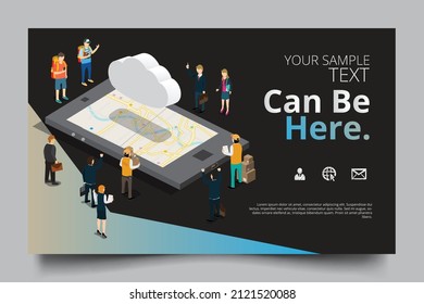 business success cloud computing isometric banner with copy space
