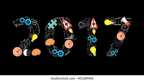 Business success concept 2017 text design on creative thinking drawing business success strategy plan ideas, Inspiration concept modern template layout, diagram, Vector illustration