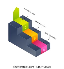 Business and success concept, 3d isometric infographic elements with three different levels on white background.