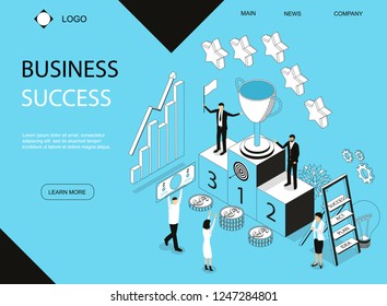 Business Success Concept Banner Card with Elements Include of People, Money, Chart, Staircase and Cap. Vector illustration