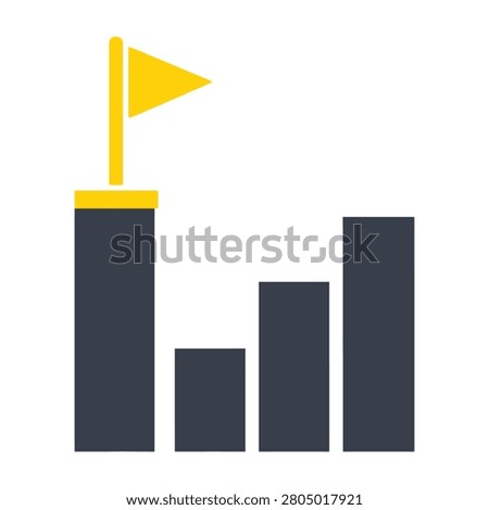 Business success concept with bar chart and flag on top, symbolizing achievement and goal