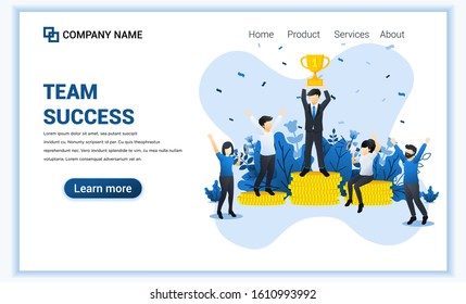 Business success concept. Businessman celebrating success by holding the trophy. business leader to success. Can used for web banner, infographics, landing page, web template. Flat vector illustration