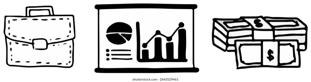 Business success concept featuring a briefcase, financial charts, and stacks of cash illustrating growth, profit, and wealth accumulation for entrepreneurs and investors.