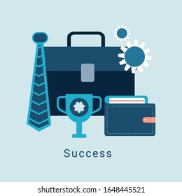 business success concept flat design on blue color