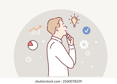 Business Success concept. 
Business man looking future. Hand drawn style vector design illustrations.