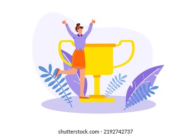 Business Success Concept With People Scene In The Flat Cartoon Style. Manager Is Happy About The Successful Implementation Of The Business Project. Vector Illustration.