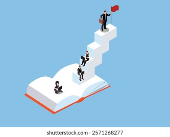 Business Success Concept: Steps of Knowledge and Growth 3d isometric vector illustration