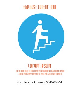 Business success concept vector icon. Man on stairs going up sign. Promotion logo symbol.