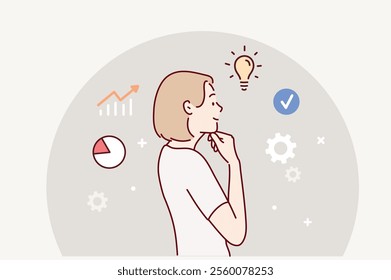 Business Success concept. 
Business woman looking future. Hand drawn style vector design illustrations.