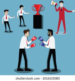 Business success concept,Two businessmen having a fight with boxing gloves - Vector Illustration