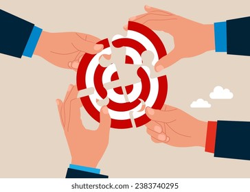 Business success. Connecting puzzle elements dartboard. Vector illustration