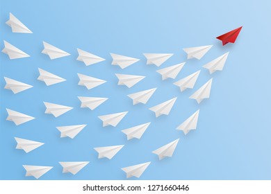 Business success design of Leadership concept, standing out from the crowd of paper airplane as target , startup , creative idea and communication concept. vector illustration