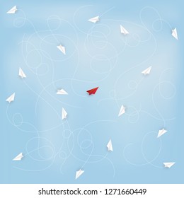 Business success design of Leadership concept, standing out from the crowd of traffic paper airplane as target , startup , creative idea and communication concept. vector illustration