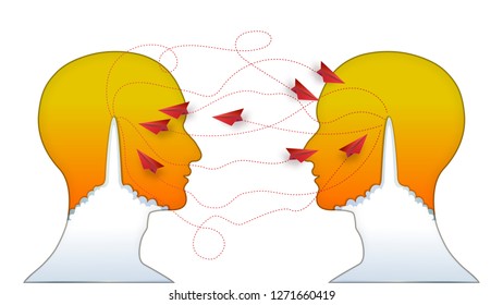 Business success design of Paper airplane white flying on white background between human head as target , startup , creative idea and communication concept. vector illustration