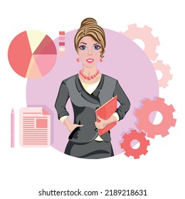 Business Success Is Driven By Accurate Accounting And Technical Process, Vector Illustration, Infographics, Business Woman, Business Lady, Girl, Work 