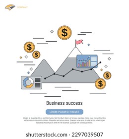 Business success, financial growth flat contour style vector concept illustration
