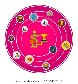 Business success flat icons concept. Vector illustration. Element template for design.