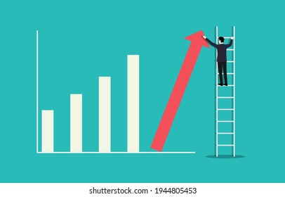 Business success goals. Ladder career path for business growth success process concept. Businessman arranging arrow upon the stair. achievement, leadership, vision, opportunity, vector flat