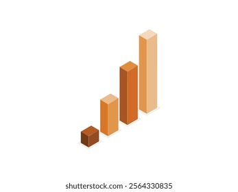 Business success graph chart with 3D bars, profit growing symbol, progress bar symbol. Vector illustration. Business Success Graph Chart – 3D Bars Symbolizing Profit Growth and Progress in Vector