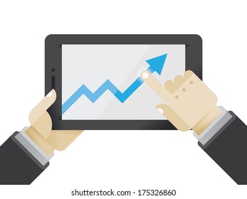 Business success graph on tablet computer in businessman hands. Idea - Business education, Success planning, Growth.