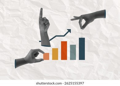 business success growth investment achievement concept collage hand halftone trendy. vector illustration leadership strategy marketing goal corporate finance development. management financial.