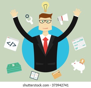 Business, success and idea concept. Flat design vector illustration. Businessman.