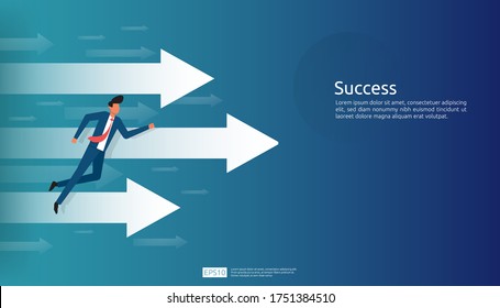 business success illustration concept with arrow up graphic and businessman character for financial, vision vector background. Return on investment ROI chart increase profit.