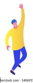 Business success isometric flat vector concept. Happy joyful guy in the jump. Vector isolated illustration cartoon flat with people. Hero image for website.