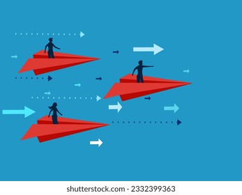 Business success leader. Businessman pointing direction on a paper plane