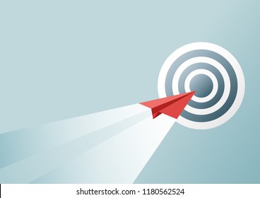 Business success and leadership concept with red paper airplane flying to the target paper art style.Vector illustration.