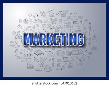 Business Success and Marketing Strategy concept with Doodle design style :finding solution, brainstorming, creative thinking. Modern style illustration for web banners, brochure and flyers.