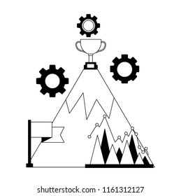 business success mountain trophy flag chart gears