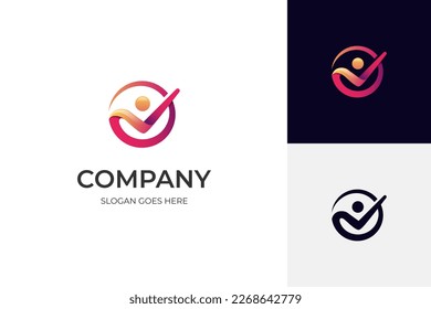 éxito comercial Diseño de logotipos People Check, símbolo de icono de servicio de calidad humana, elemento de logotipo de comprobación de estado de análisis. símbolo del logotipo del entrenador