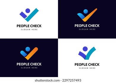 éxito comercial Paquete de logotipos People Check, símbolo de icono de servicio de calidad humana, elemento de logotipo de comprobación de estado de análisis. símbolo del logotipo del entrenador