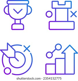 Business success pixel perfect gradient linear vector icons set. Achievements and development. Winning strategy. Thin line contour symbol designs bundle. Isolated outline illustrations collection