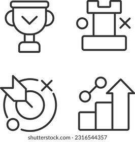 Business success pixel perfect linear icons set. Achievements and development. Winning strategy. Customizable thin line symbols. Isolated vector outline illustrations. Editable stroke