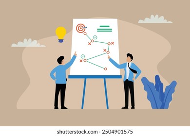 Business success plan to overcome difficulty or obstacle to reach goal or target for success tactic chart 2d flat vector illustrations