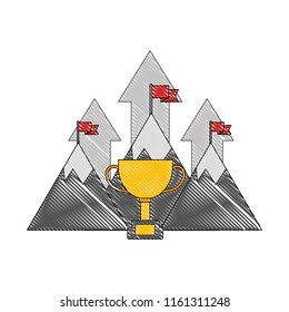 business success progress mountains flag and trophy