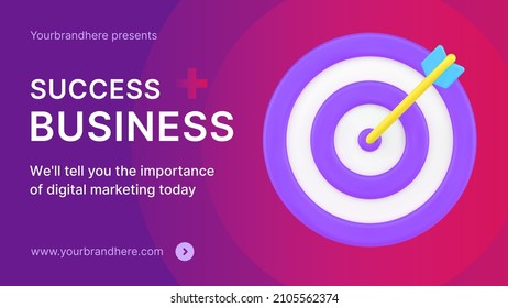 Business success promo landing page with target aim arrow in bullseye internet banner advertising vector illustration. Commercial digital marketing strategy development for company profit wealth