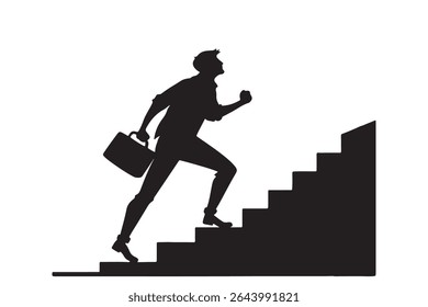 "Business Success Silhouette Vector – Climbing Career Growth Stairs"